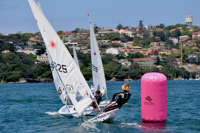 Laser Radials round the brightest mark on the harbour. &copy; Mainsheet Media